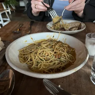 The plating was prettier before we dug in to this fedelini
