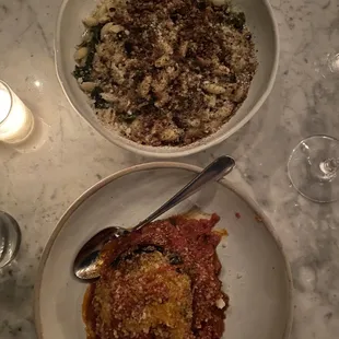 Sausage, Spinach, Mushroom Pasta &amp; Eggplant Parmesan