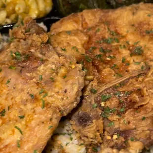 Pork chops, rice &amp; gravy , Mac &amp; cheese