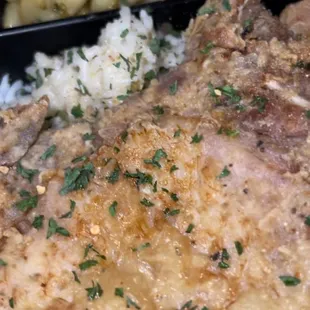 Pork chops, rice &amp; gravy , Mac &amp; cheese