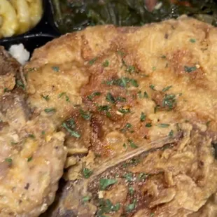 Pork chops, rice &amp; gravy , Mac &amp; cheese