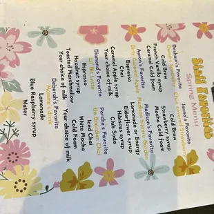 Specials menu
