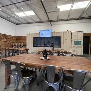 a large room with tables and chairs