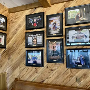 a variety of framed photographs