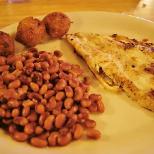 Grilled Catfish with black eyed peas and hushpuppies