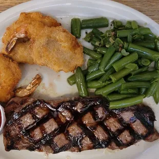 Steak and shrimp lunch.