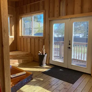 Inside and door to huge yard