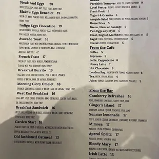 Brunch menu