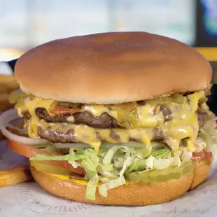 a cheeseburger and fries