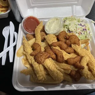 Catfish and shrimp combo