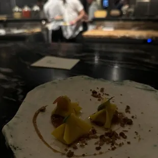 Gouda and hazelnut agnolotti