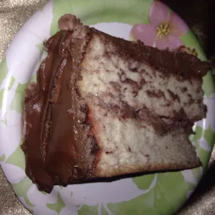 White tres leches cake with chocolate frosting. Extraordinarily good.