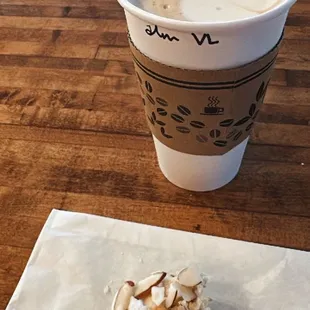 Vanilla almond milk latte + cherry/almond scone.