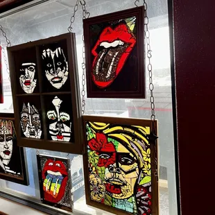 a window display of a variety of art