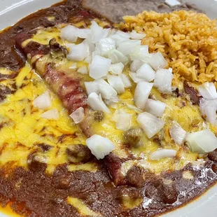 Cheese Enchiladas With A Crispy Taco with Extra Onions