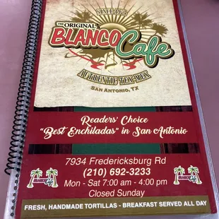 Current menu and prices