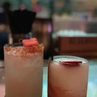 One Smashed Watermelon margarita and a frozen strawberry margarita