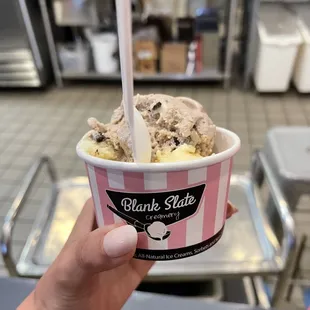 Split scoop vanilla caramel blonde and cookies n cream