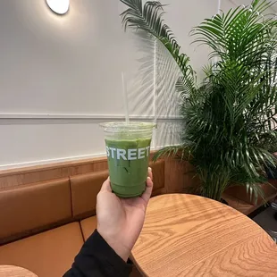 Iced matcha with oat milk!