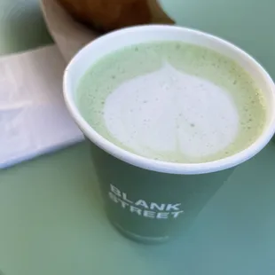 Matcha Latte and Tomato Focaccia - outside seating