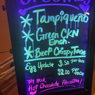 Specials menu