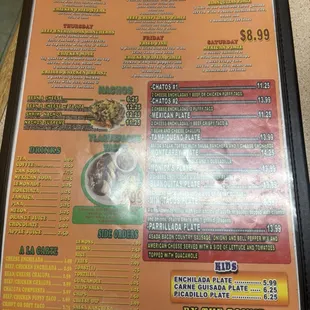 Specials menu