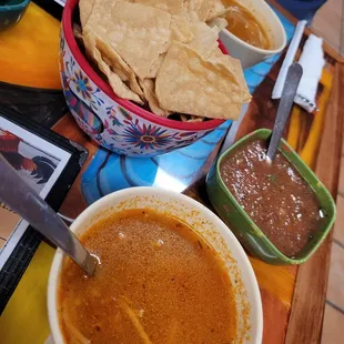 Chips, salsa and fideo served before lunch.