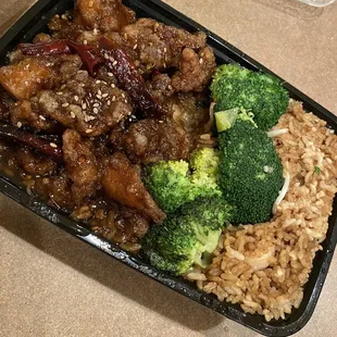 General Moe's Chicken with shrimp fried rice