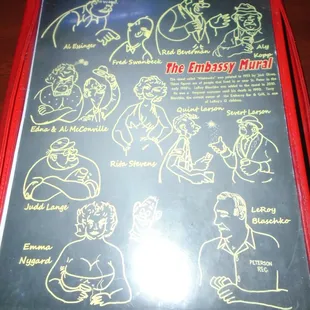 Back of the menu with a brief history of the vintage wall mural.