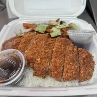 Crispy Tonkatsu with rice and veggies