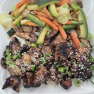 Chicken Hibachi with steamed rice and veggies