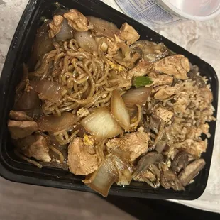 Chicken hibachi half noodle half rice