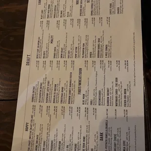 Beer menu