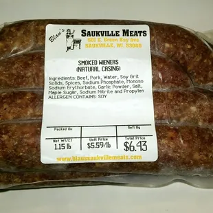 The smoked wieners, no Oscar Meyer here and more like good sausage.