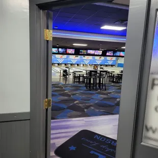 Entrance to bowling alley from pub