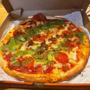 Pepperoni Soyrizo Pineapple pizza