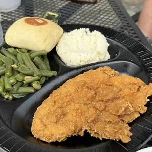 Chicken fried chicken dinner with white gravy on the side not pictured