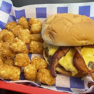 My favorite local bacon cheeseburger and tots