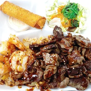 Teriyaki grill combo with shrimp &amp; beef.
