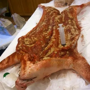 A lot of our old time secret ingredients goes in to the prepping of a whole hog.