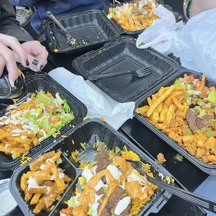 Falafel platter, Chicken platter, and Mixed platter