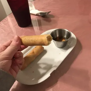 Complimentary egg rolls