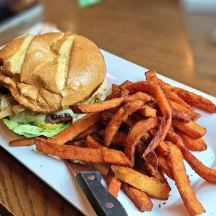 Blazing Onion Burger with Sweet Potatoes Fries