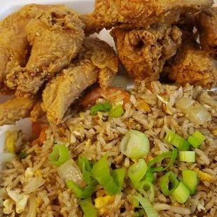 Wings with shrimp fried rice
