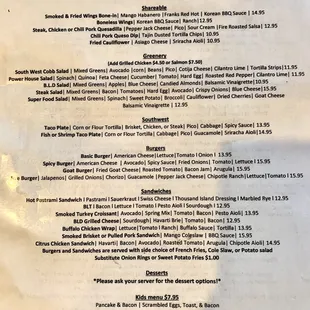 Menu (as of May 2022)