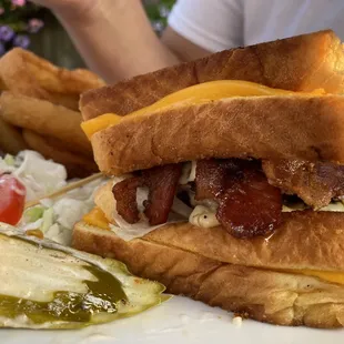 A bleacher burger omg. The bun is grilled cheese sandwich. Insanity but also we had to get it. It did not disappoint lol so good