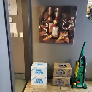 boxes of beer and a vacuum