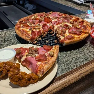Big Meat Pizza and buffalo Wings