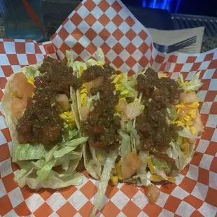 Three chicken tacos