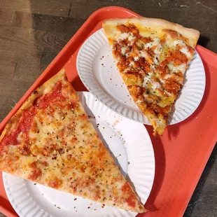 Cheese slice and buffalo chicken slice